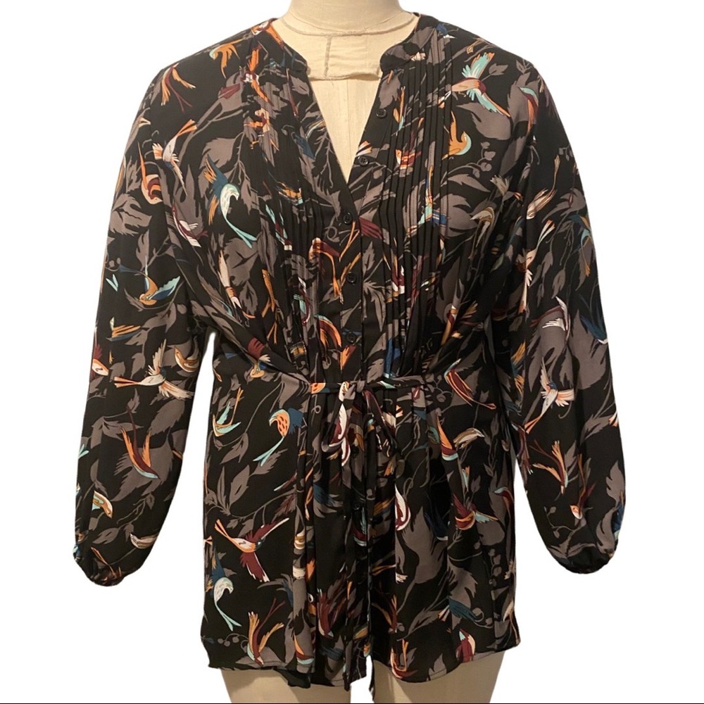 Melissa McCarthy for Seven7 Pintuck Blouse with Bird print